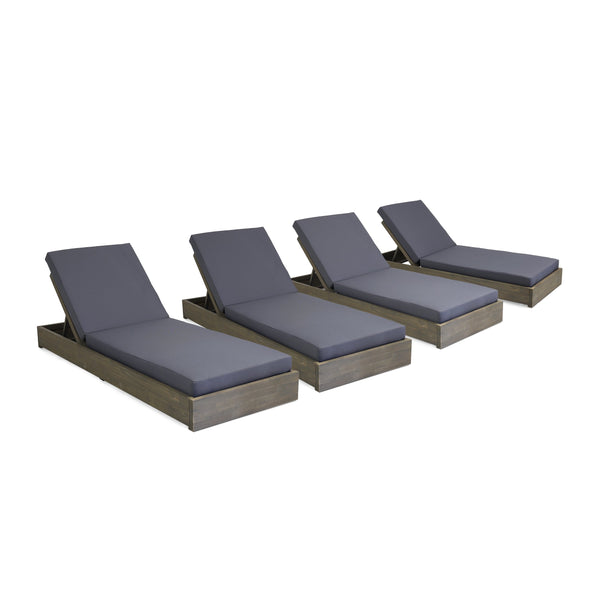 Outdoor Acacia Wood Chaise Lounge with Cushion (Set of 4) - NH814313