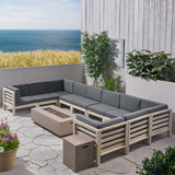Outdoor 12 Piece U-Shaped Sectional Sofa Set with Fire Pit - NH811703