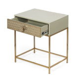 Modern Glam Handcrafted Scroll Mesh Nightstand, Light Gray and Gold - NH569413