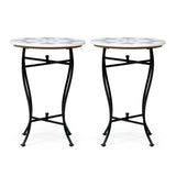 Handcrafted Boho Marble Mosaic End Table (Set of 2) - NH506313