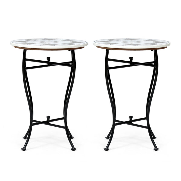 Handcrafted Boho Marble Mosaic End Table (Set of 2) - NH506313
