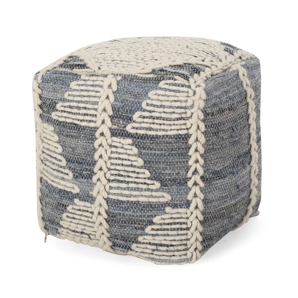 Handcrafted Boho Fabric Cube Pouf - NH638313