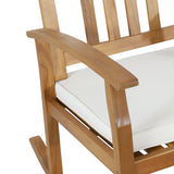 Outdoor Acacia Wood Rocking Chair with Cushion, Teak and Beige - NH536513