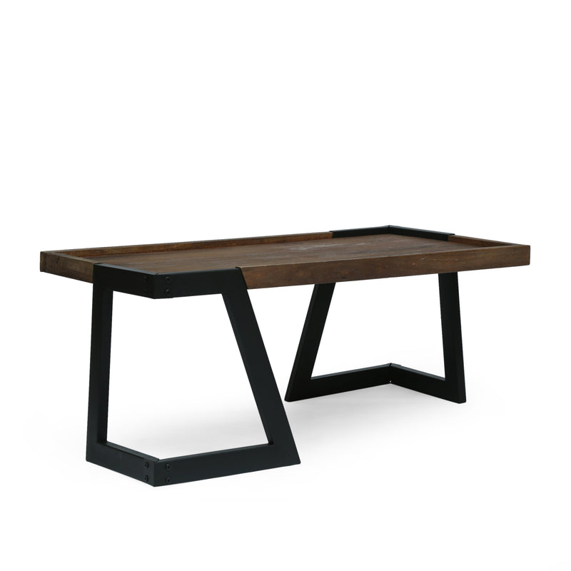 Modern Industrial Handcrafted Mango Wood Coffee Table, Dark Brown and Black - NH209413