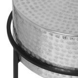Modern Handcrafted Aluminum Round Side Table, Silver and Black - NH910513