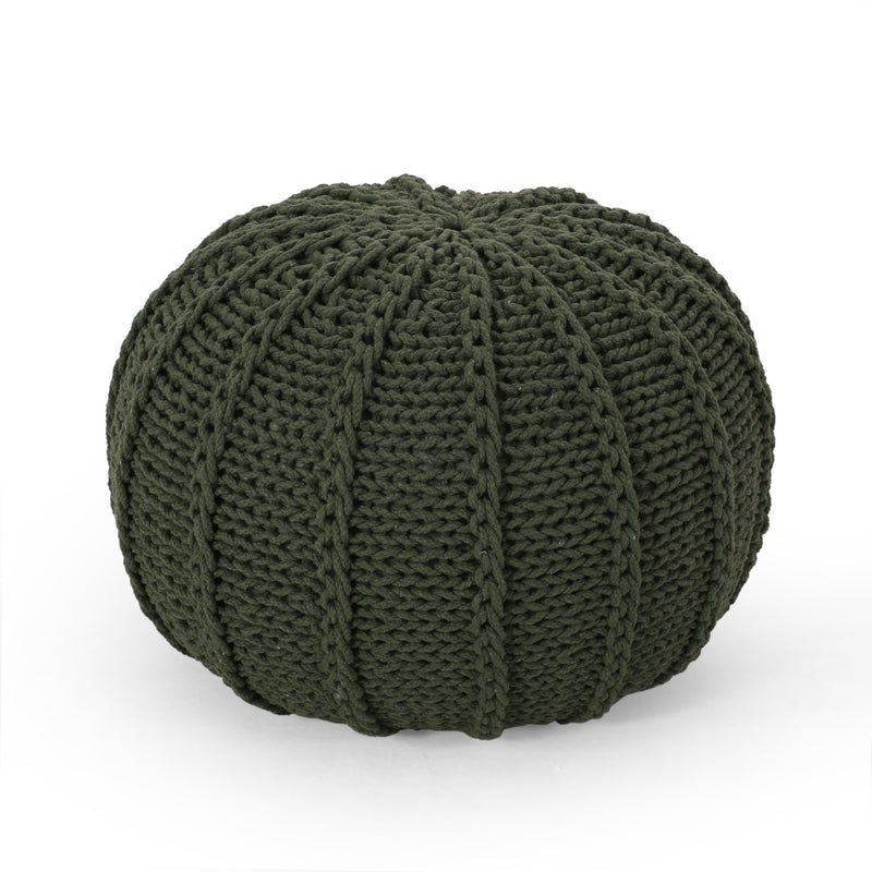 Modern Knitted Cotton Round Pouf - NH688313