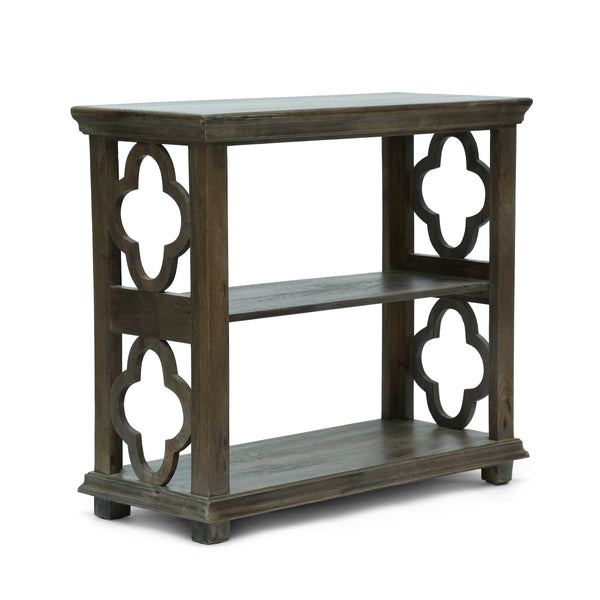 Traditional Handcrafted 2 Shelf Mango Wood Etagere Bookcase, Gray - NH624413