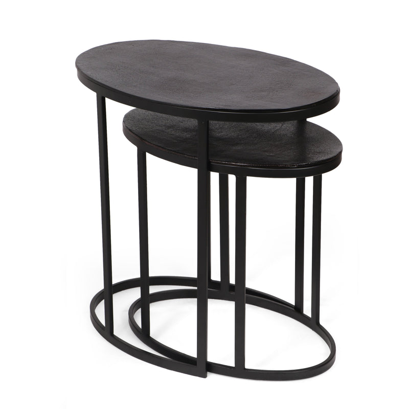 Modern Handcrafted Aluminum Oval Nested Tables, Set of 2, Raw Bronze and Black - NH771513