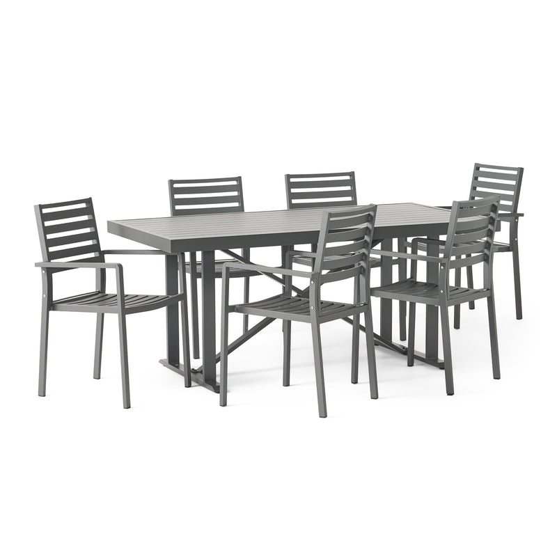 Outdoor Modern Industrial Aluminum 7 Piece Dining Set - NH505313