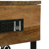 Modern Industrial Handcrafted Mango Wood C-Shaped Side Table with Charging Port, Natural and Black - NH324413