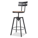 Modern Industrial Firwood Adjustable Height Swivel Barstools, Set of 2, Natural and Black Brushed Silver - NH317413