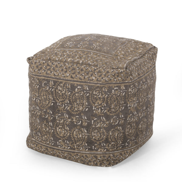 Handcrafted Boho Fabric Cube Pouf - NH138313