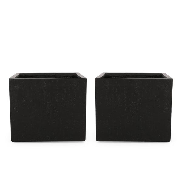 Outdoor Modern Cast Stone Square Planters (Set of 2) - NH223313