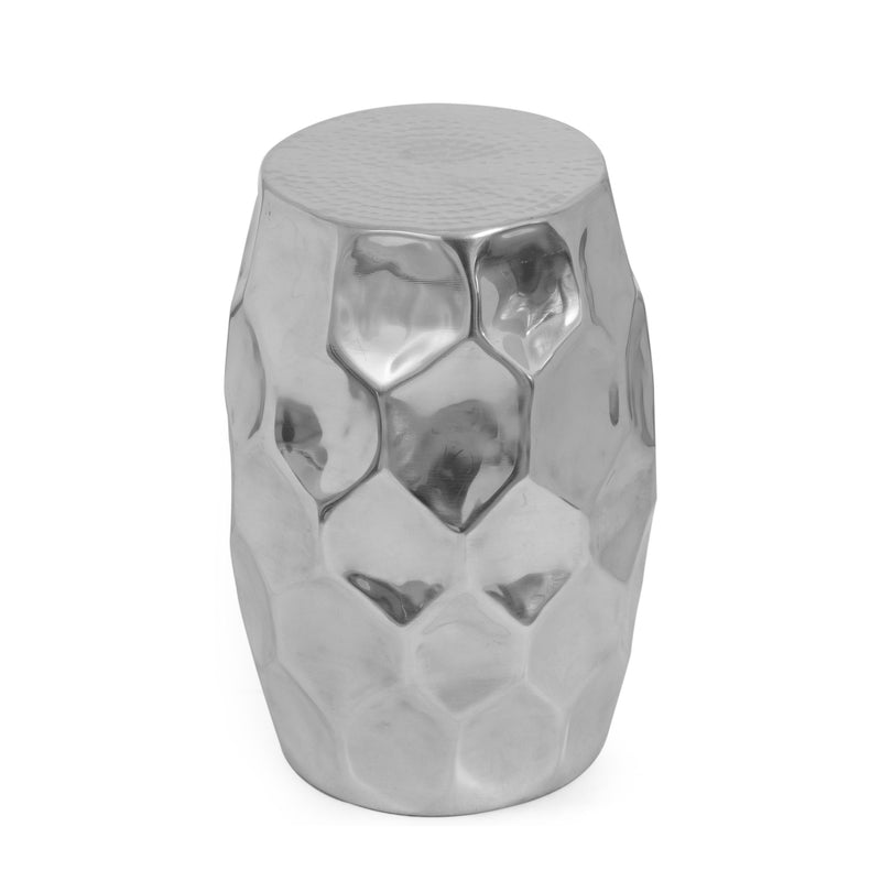 Modern Glam Handcrafted Aluminum Honeycomb Side Table, Silver - NH827413