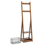 Modern Industrial Handcrafted Acacia Wood Coat Rack with Bench Storage, Natural - NH606413