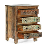 Boho Handcrafted Wooden 4 Drawer Chest, Antique White - NH706413