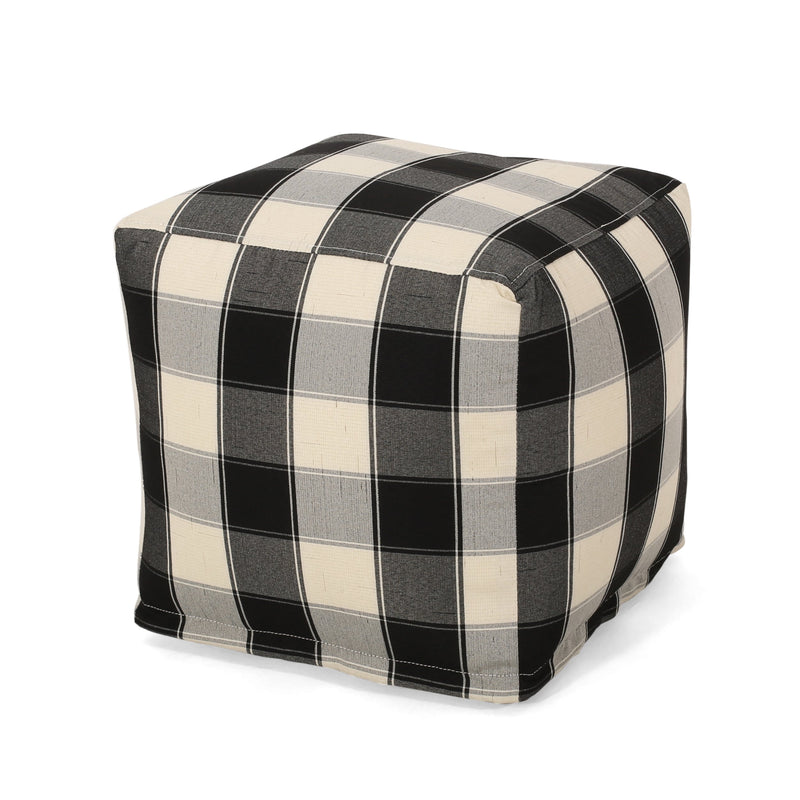 Modern Fabric Checkered Cube Pouf - NH356313