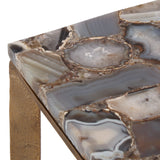 Boho Glam Handcrafted Aluminum Side Table with Agate Marble Top, Natural and Raw Brass - NH390513