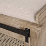 Rustic Storage Bench with Cushion, Beige, Natural, and Black - NH982513