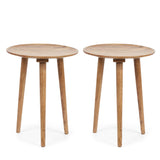 Handcrafted Mid-Century Modern Acacia Wood Side Table, Set of 2 - NH960413