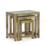 Rustic Handcrafted Mango Wood Nested Side Tables (Set of 3), Natural - NH969413