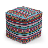 Boho Handcrafted Peruvian Print Cube Pouf - NH615413