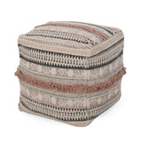 Handcrafted Boho Fabric Cube Pouf - NH338313