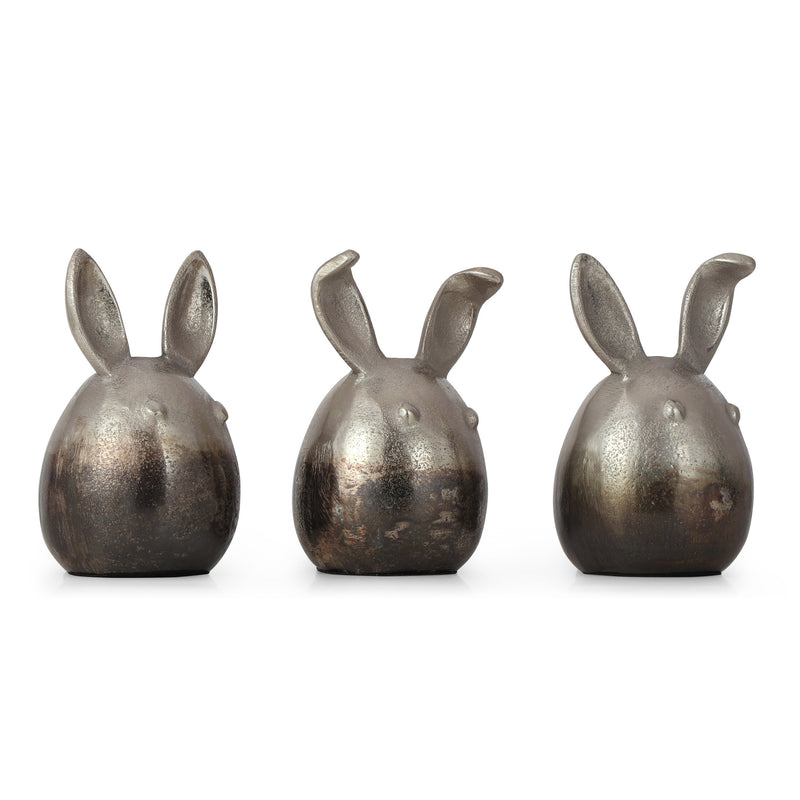 Handcrafted Aluminum Bunny Figurines (Set of 3), Pewter - NH274413