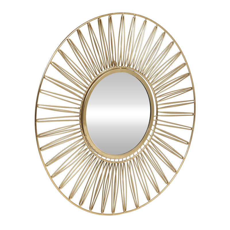 Modern Glam Handcrafted Round Sun Wall Mirror, Gold - NH484413