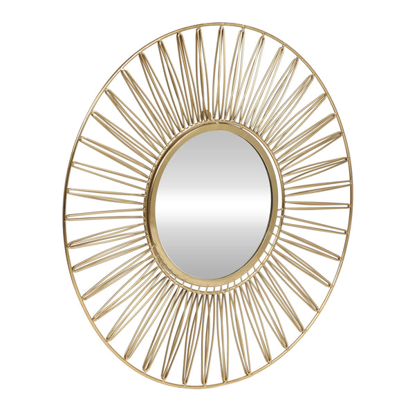 Modern Glam Handcrafted Round Sun Wall Mirror, Gold - NH484413
