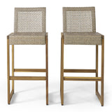 Outdoor Wicker Barstools, Set of 2, Light Multi-Brown and Teak - NH102413