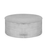 Modern Handcrafted Aluminum Drum Coffee Table, Silver - NH927413