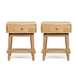 Boho Handcrafted Mango Wood Nightstand with Drawer, Set of 2, Natural - NH233413