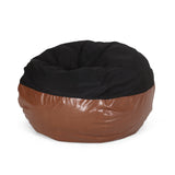 Modern 5 Foot Two Toned Fabric and Faux Leather Bean Bag - NH098413