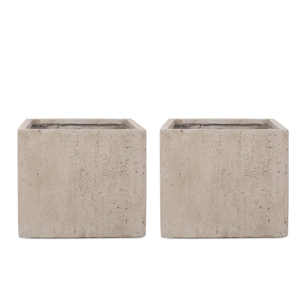 Outdoor Modern Cast Stone Square Planters (Set of 2) - NH223313