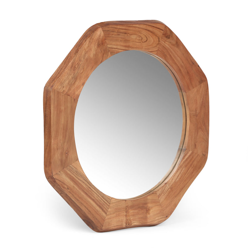 Rustic Handcrafted Acacia Wood Round Wall Mirror, Natural - NH510513