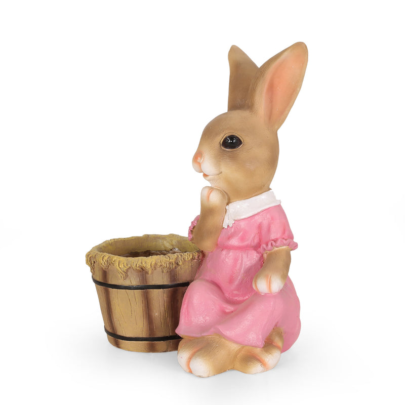Outdoor Decorative Rabbit Planter, Brown and Pink - NH099413