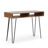Modern Industrial Handcrafted Acacia Wood Storage Desk with Hairpin Legs - NH242413