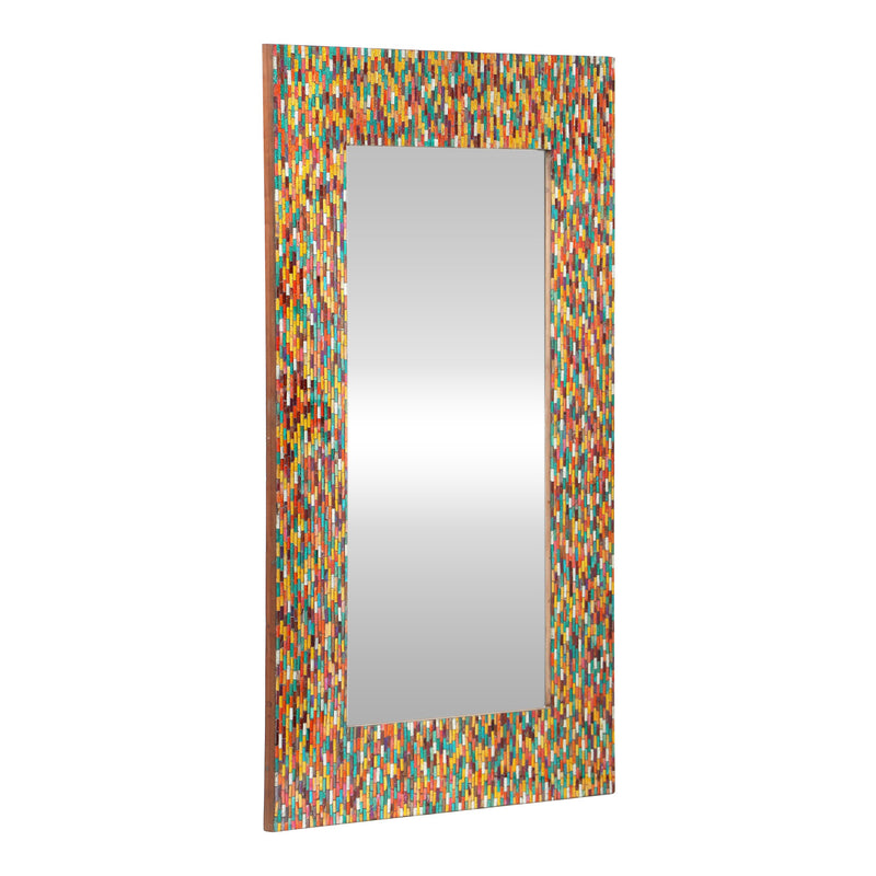 Boho Handcrafted Rectangular Mosaic Wall Mirror, Multi-Colored - NH284413