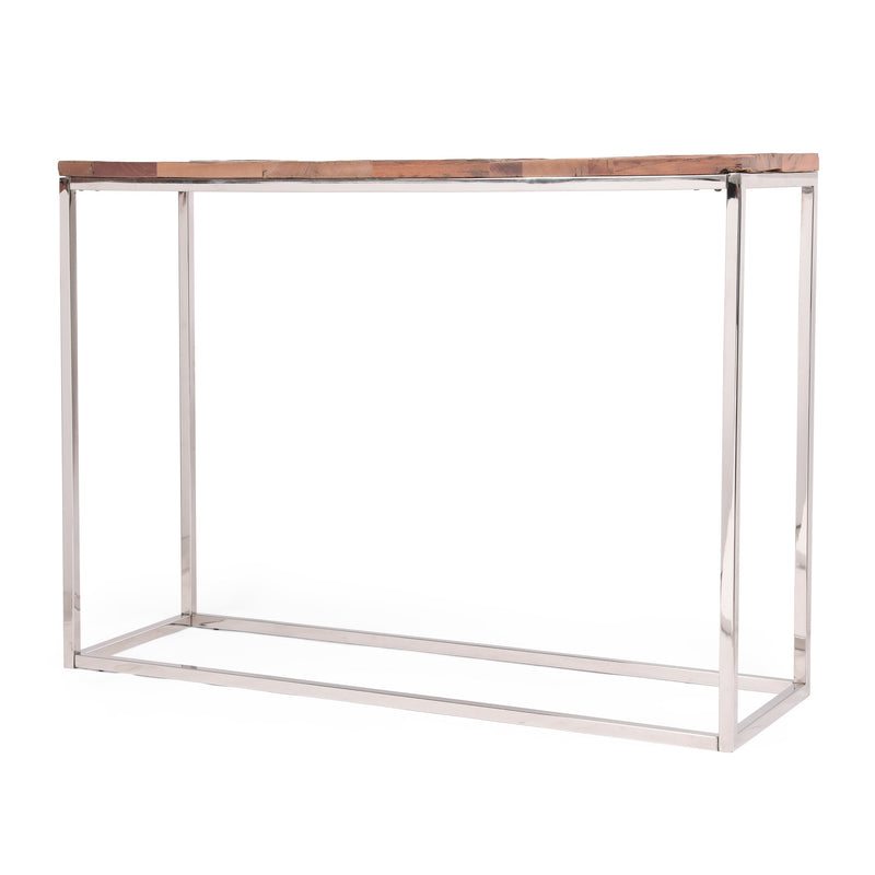 Boho Glam Handcrafted Wood Console Table, Natural and Silver - NH329413