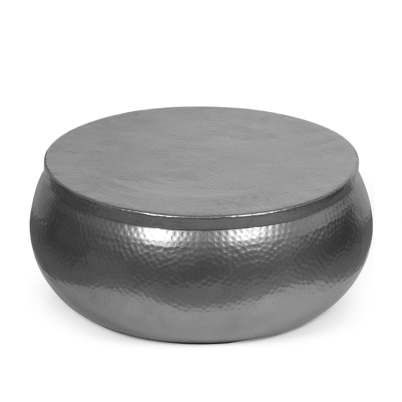 Modern Handcrafted Aluminum Drum Coffee Table, Nickel - NH092513