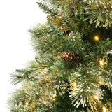 Cashmere Pine and Mixed Needles Pre-Lit Clear LED Hinged Artificial Christmas Tree with Snow and Glitter Branches and Frosted Pinecones - NH022513
