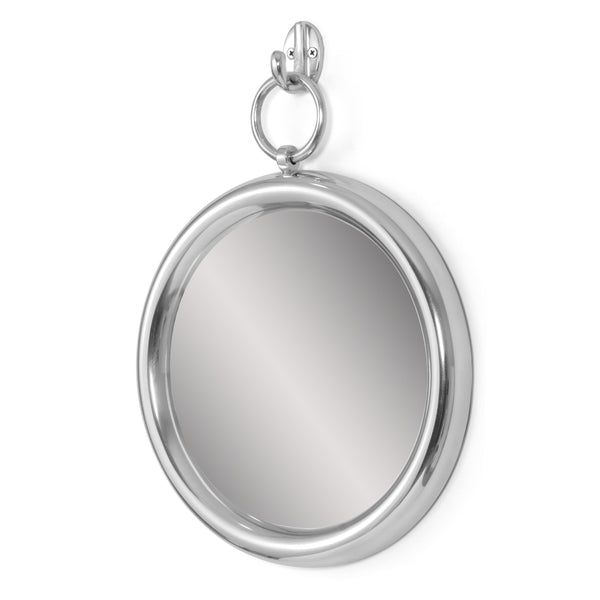 Modern Handcrafted Round Aluminum Wall Mirror, Silver - NH784413