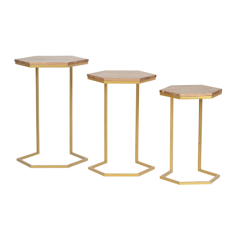 Boho Glam Handcrafted Hexagon C-Shaped Nesting Tables (Set of 3) - NH551413