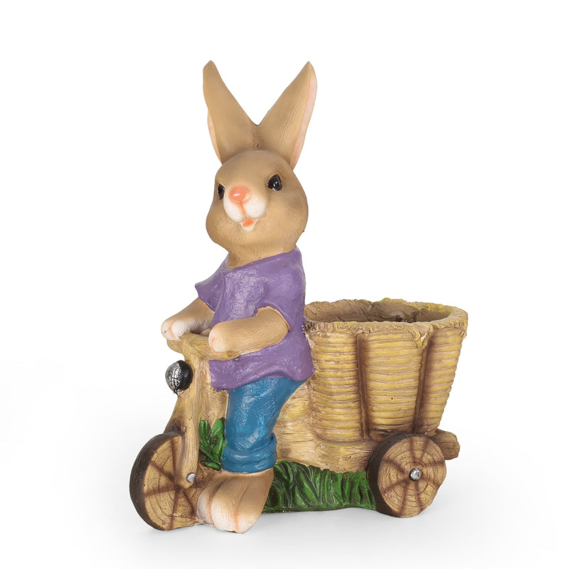 Outdoor Decorative Rabbit Planter, Brown and Blue - NH199413