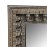Boho Handcrafted Mango Wood Carved Hanging Floor Mirror, Distressed Gray - NH412513