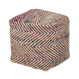 Handcrafted Boho Fabric Cube Pouf - NH738313