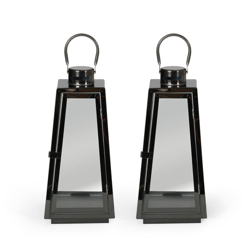 Modern Stainless Steel Lantern, Set of 2, Black - NH385213