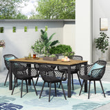 Outdoor Wood and Resin 7 Piece Dining Set, Black and Teak - NH050513