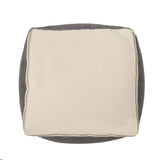 Boho Handcrafted Fabric Cube Pouf, Ivory and Gray - NH404413